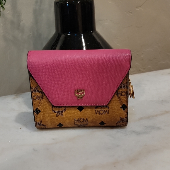MCM Handbags - MCM EUC Pink and Tan cognac  short Wallet with charms